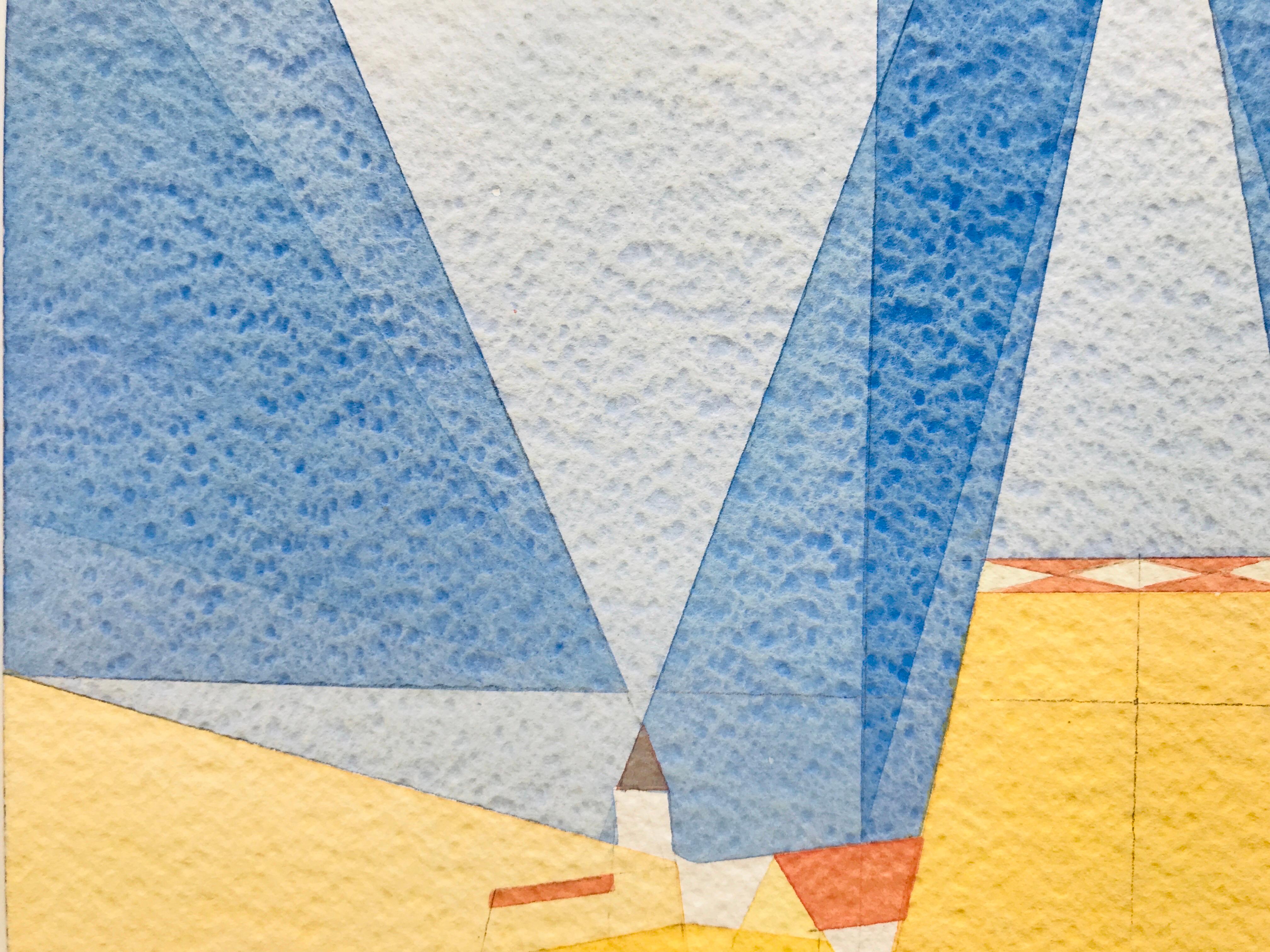 Abstrakte Abstraktion eines Schlosses von Annemarie Ambrosoli, 31x38cm, abstrakte geometrische Malerei im Angebot 5