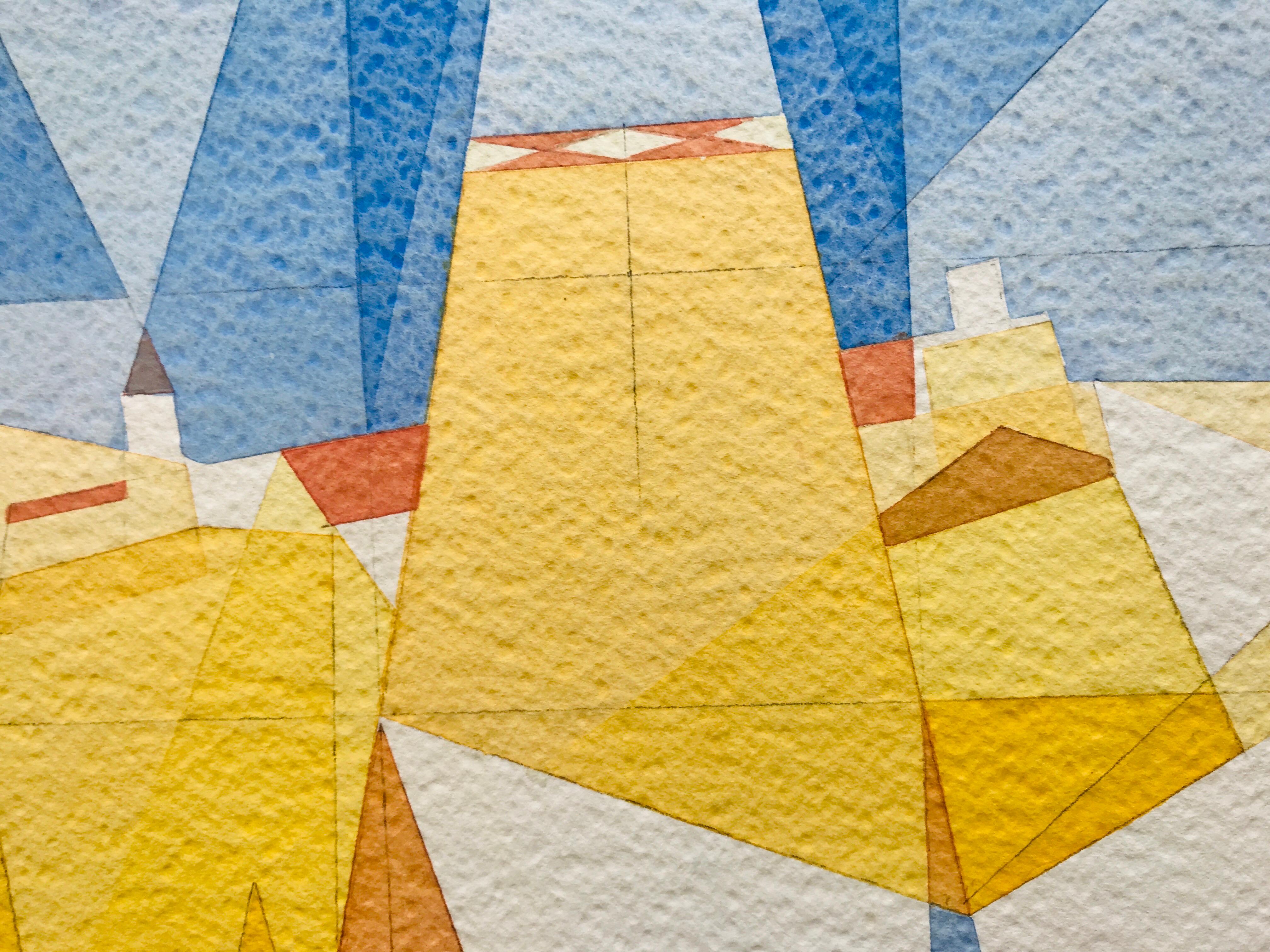 Abstrakte Abstraktion eines Schlosses von Annemarie Ambrosoli, 31x38cm, abstrakte geometrische Malerei im Angebot 6