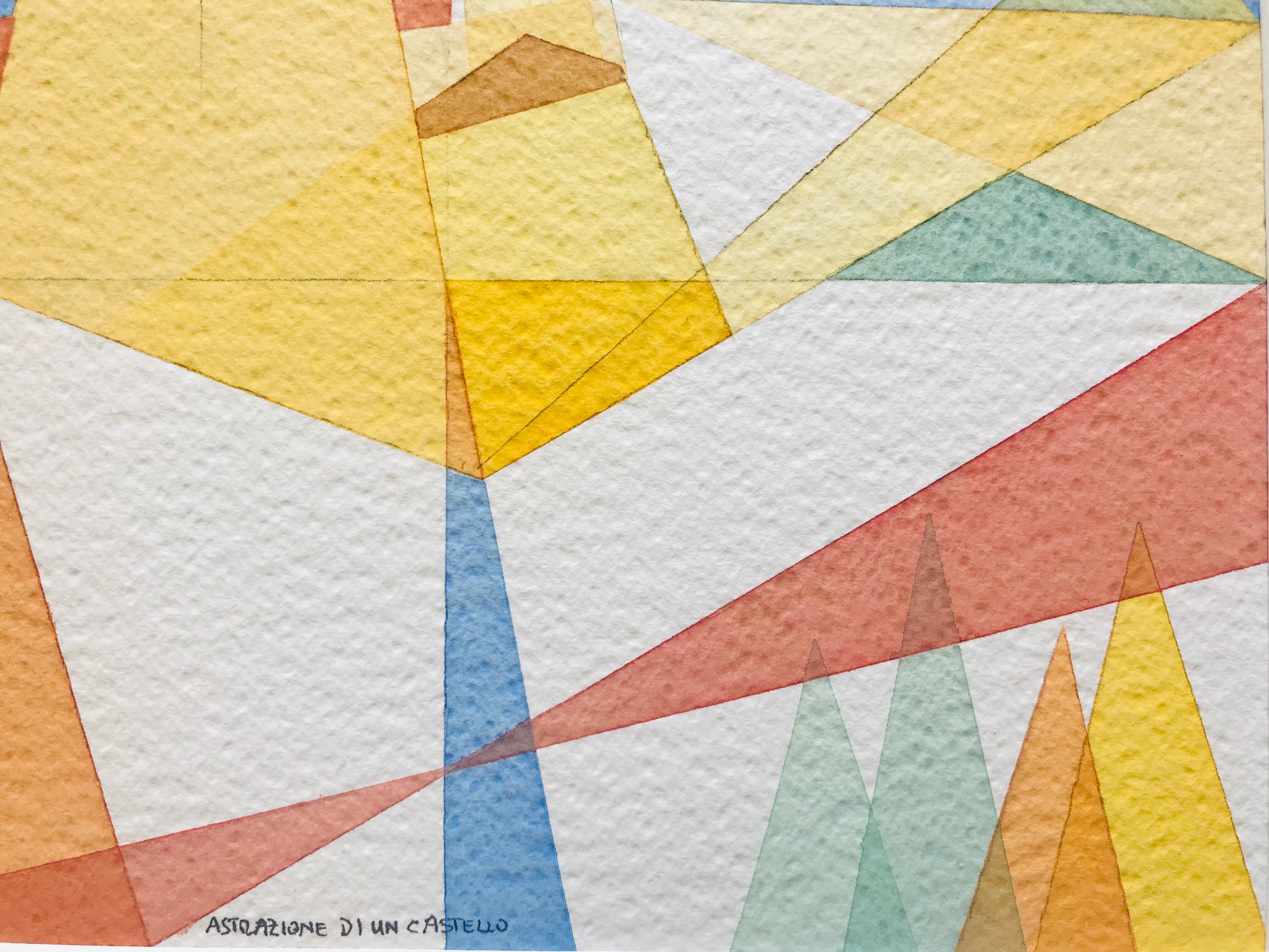 Abstrakte Abstraktion eines Schlosses von Annemarie Ambrosoli, 31x38cm, abstrakte geometrische Malerei im Angebot 7