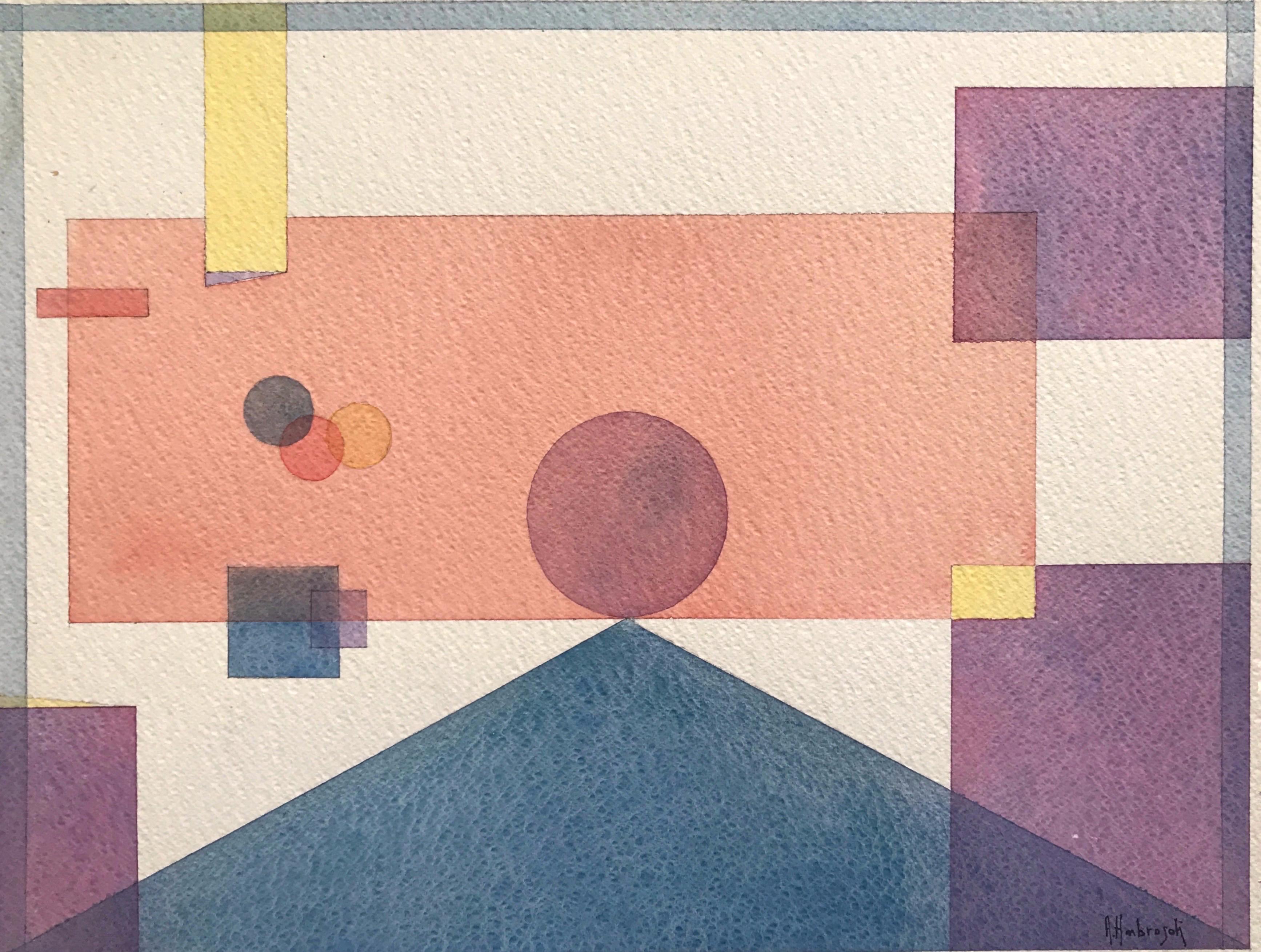 Kreise in einem rechteckigen Kreis von Annemarie Ambrosoli, 34x46cm, abstrakte geometrische Kreise