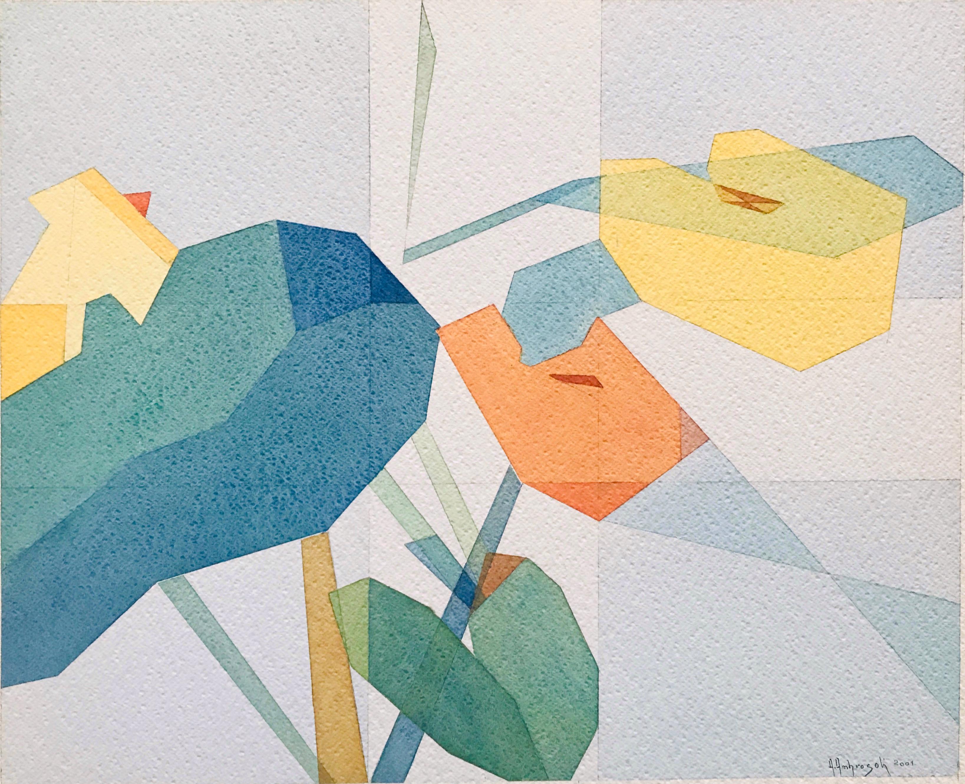 Orange und Gelb von Annemarie Ambrosoli, Aquarell, abstrakt geometrisch