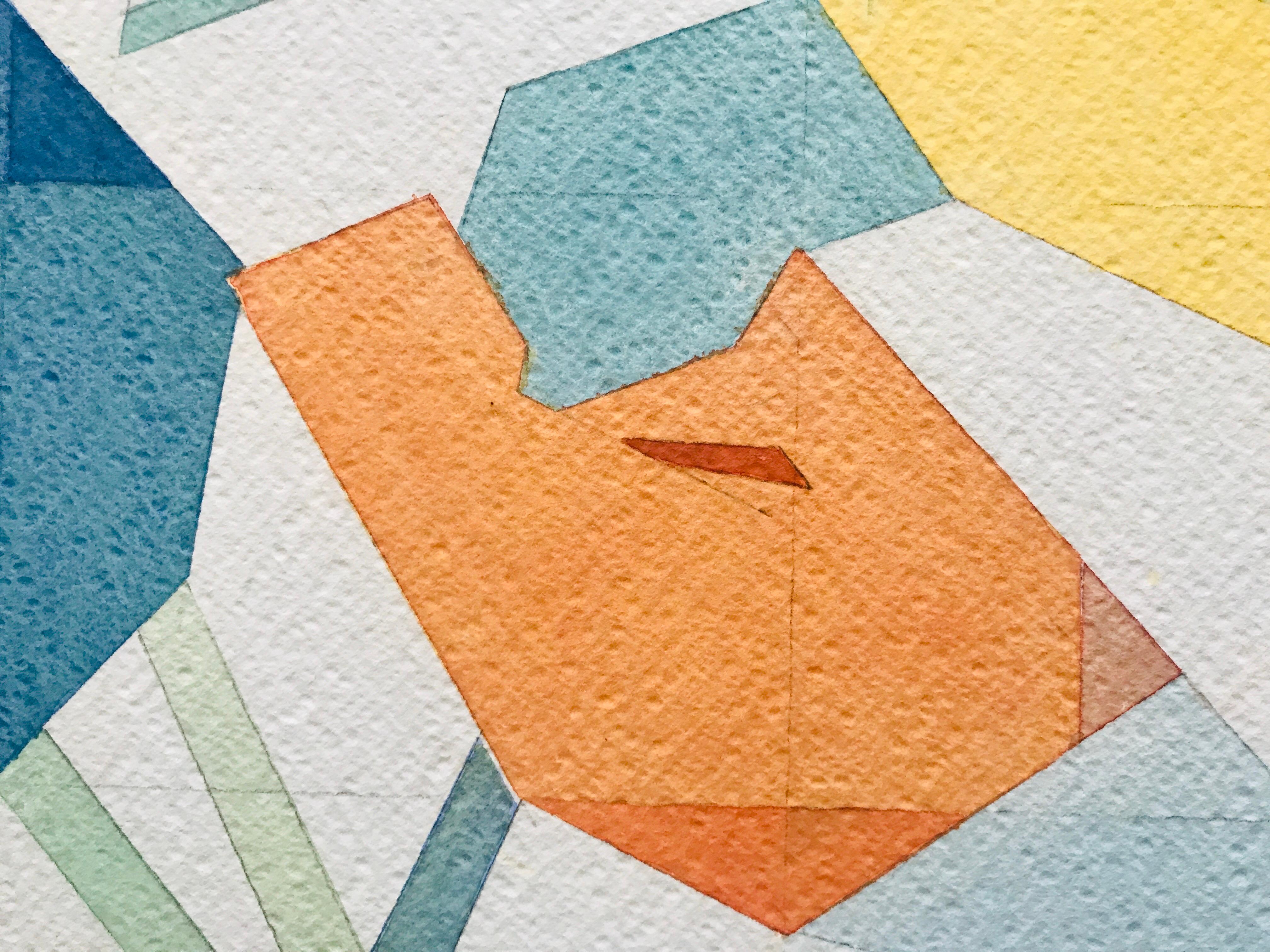 Orange und Gelb von Annemarie Ambrosoli, Aquarell, abstrakt geometrisch im Angebot 3