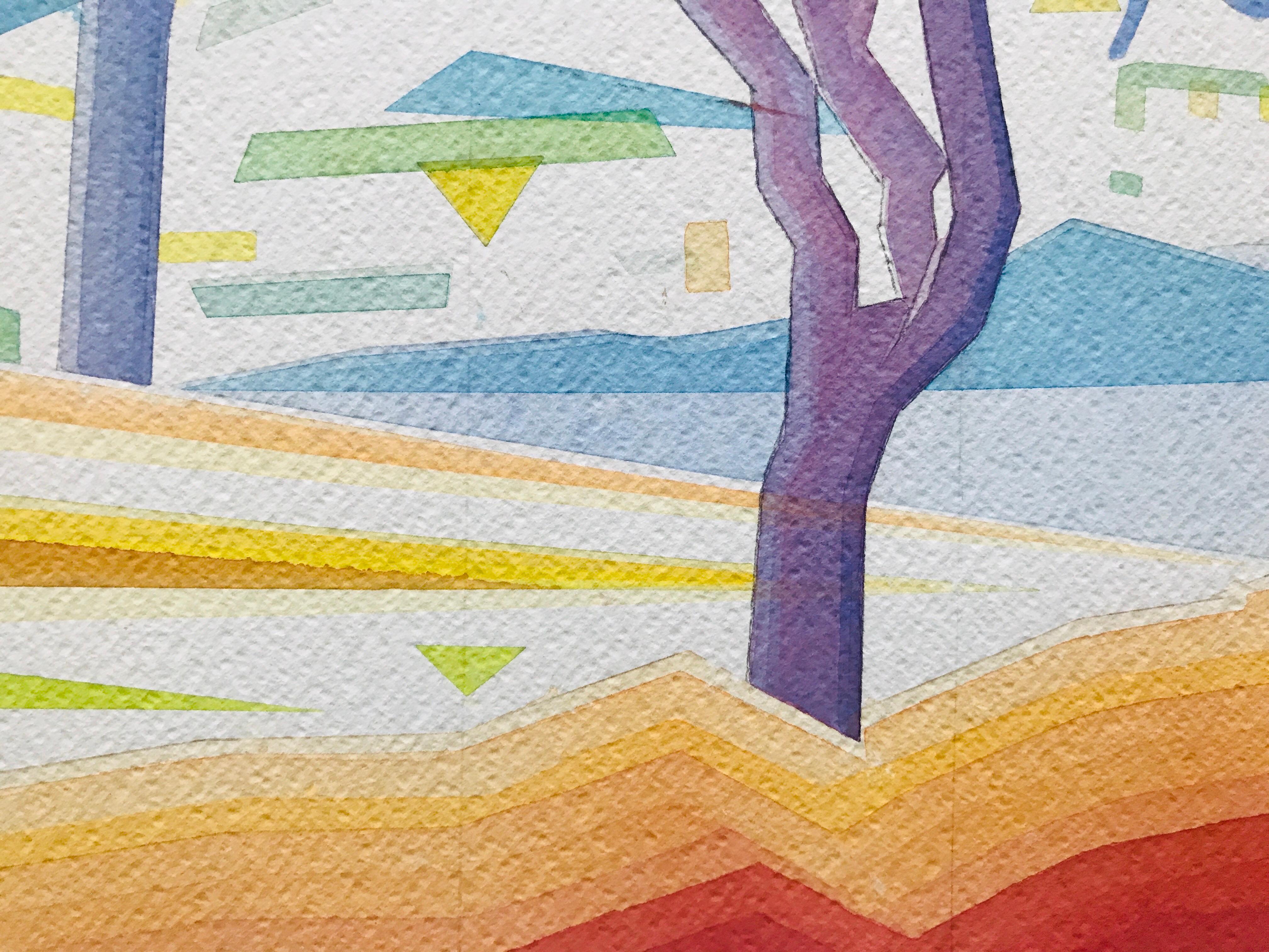 Plum Blossom Trees – Frühling von Annemarie Ambrosoli, 58x42cm, abstrakte geometrische Malerei im Angebot 4