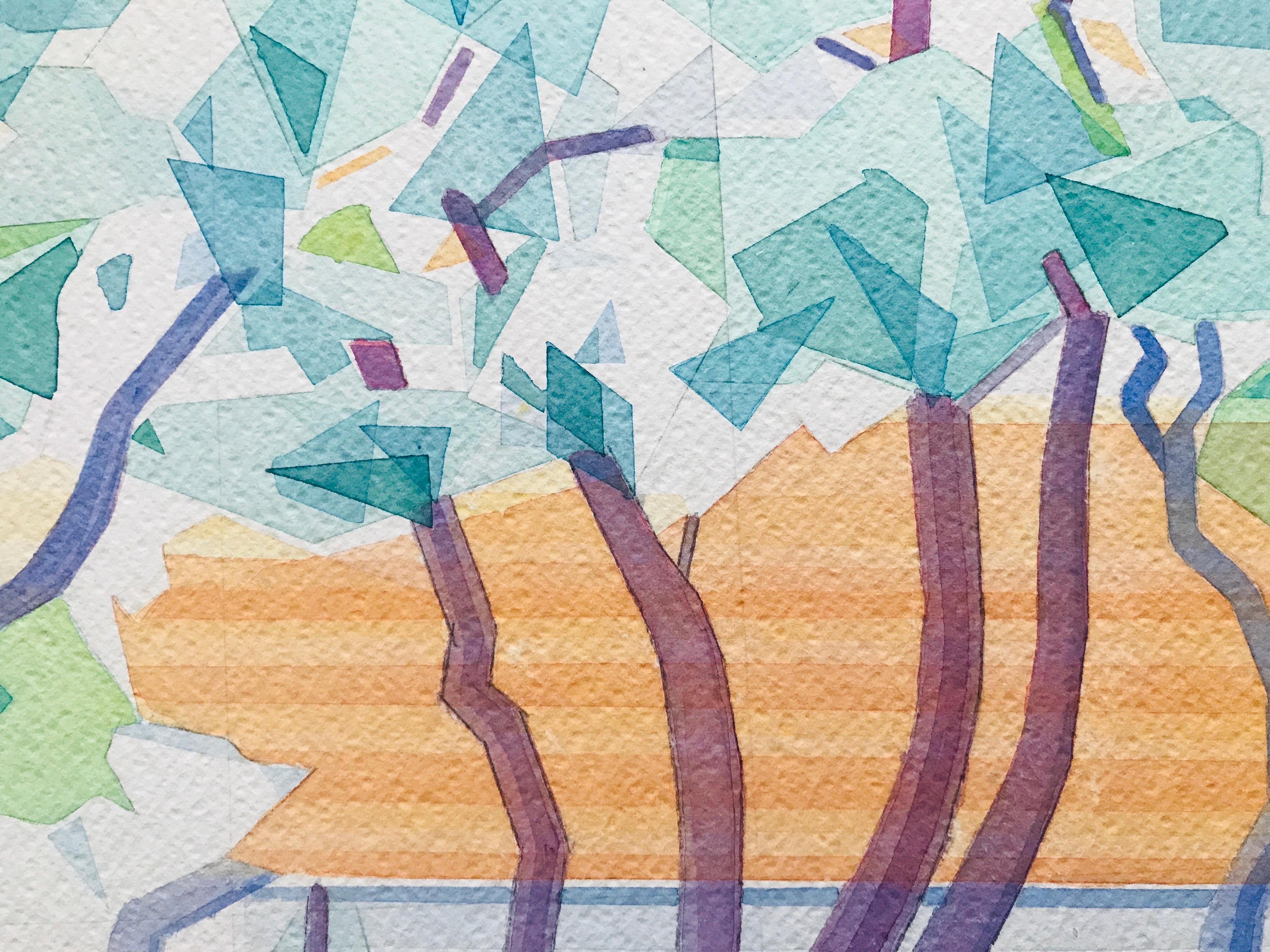 Plum Blossom Trees – Frühling von Annemarie Ambrosoli, 58x42cm, abstrakte geometrische Malerei im Angebot 5