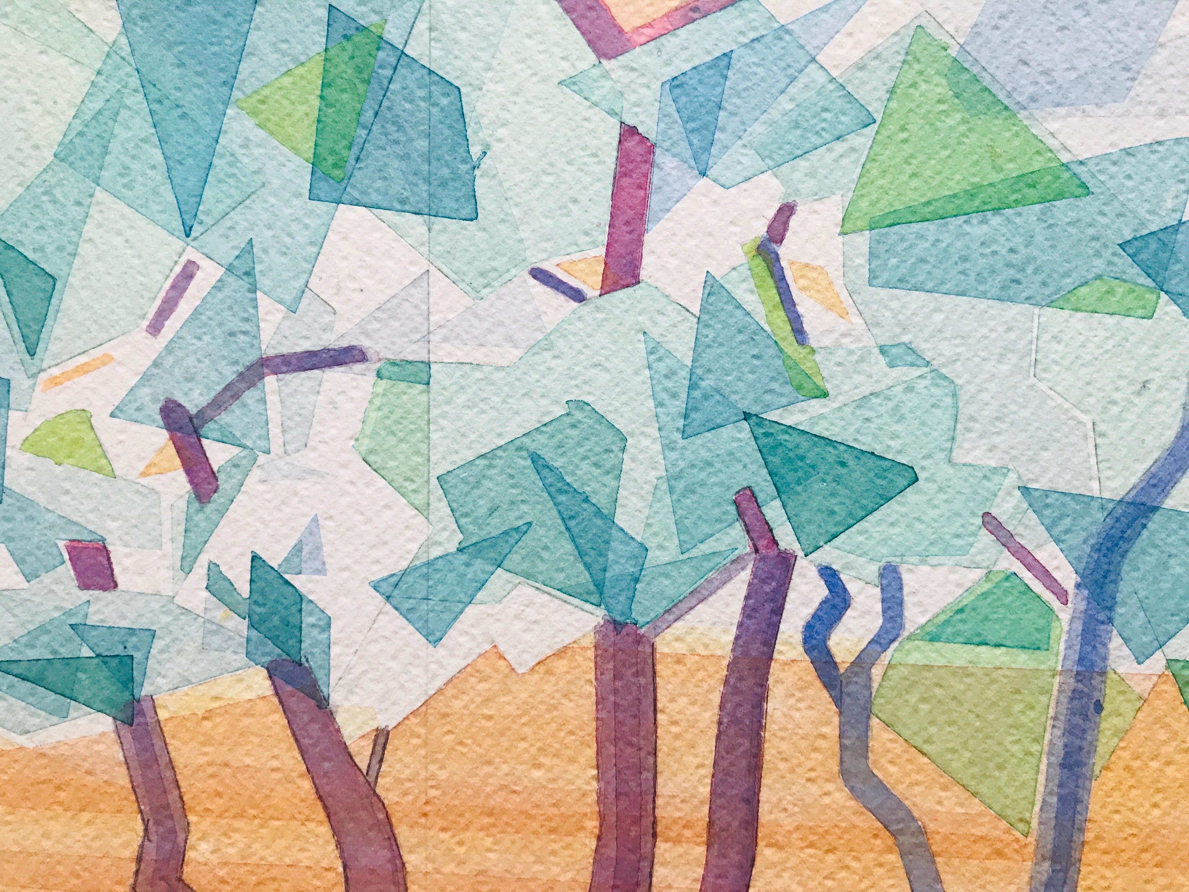 Plum Blossom Trees – Frühling von Annemarie Ambrosoli, 58x42cm, abstrakte geometrische Malerei im Angebot 6