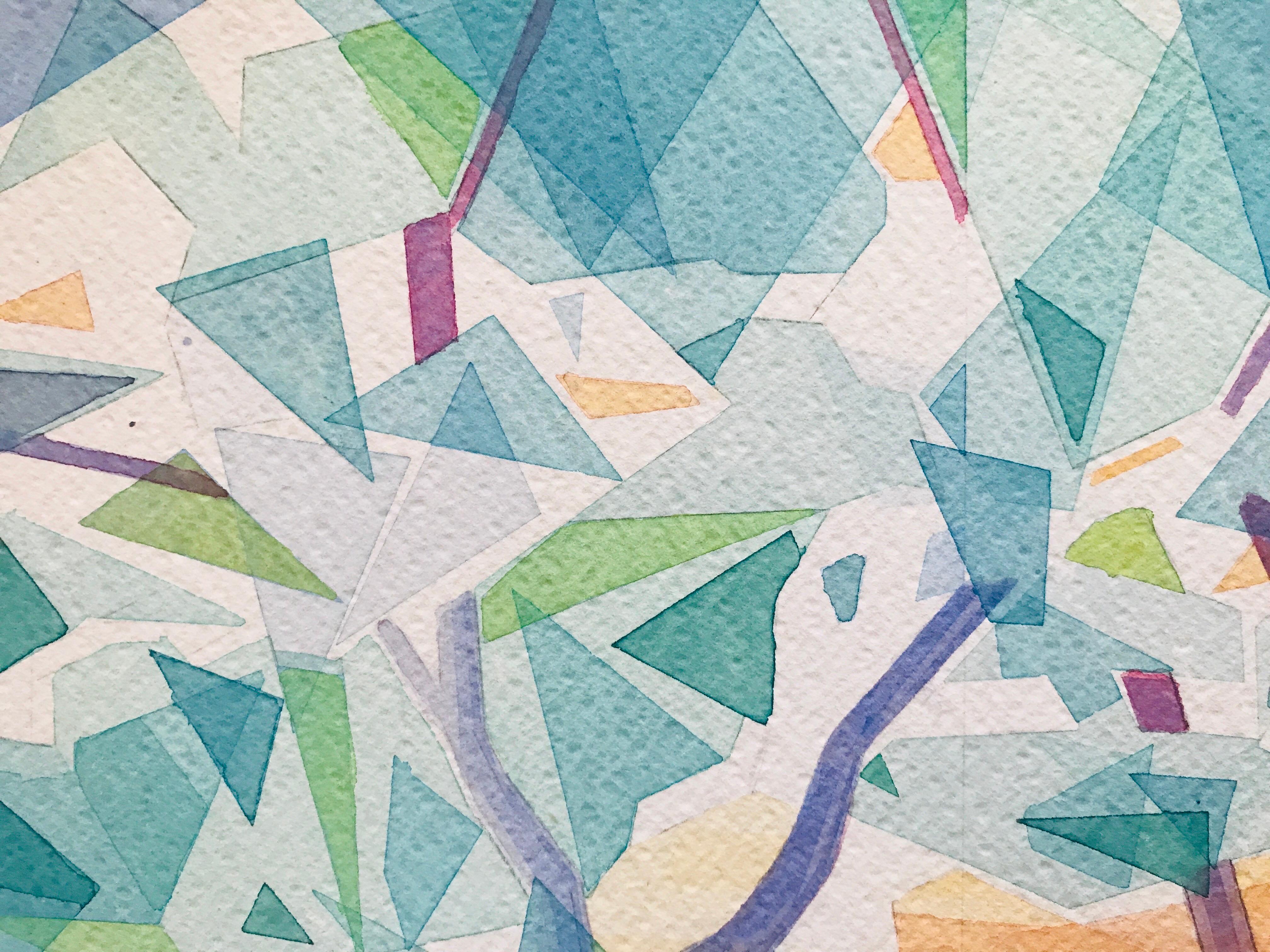 Plum Blossom Trees – Frühling von Annemarie Ambrosoli, 58x42cm, abstrakte geometrische Malerei im Angebot 7