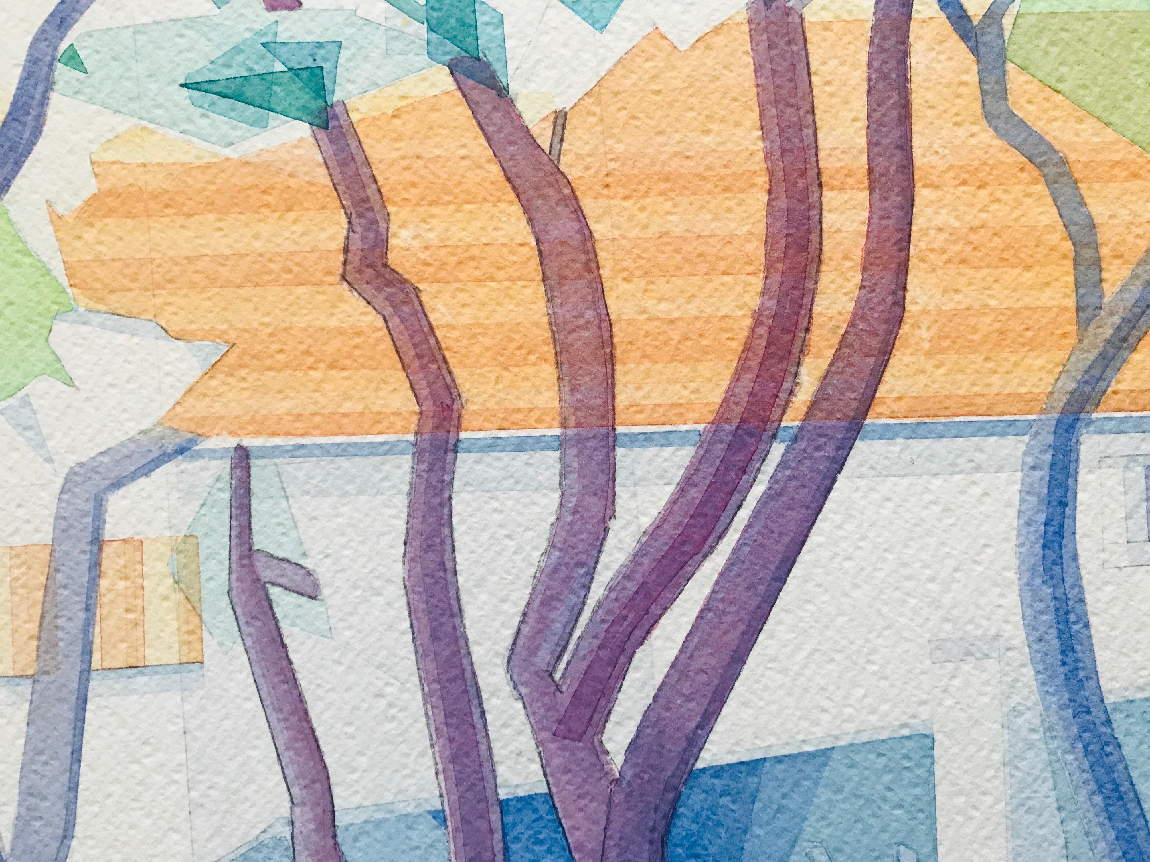 Plum Blossom Trees – Frühling von Annemarie Ambrosoli, 58x42cm, abstrakte geometrische Malerei im Angebot 8