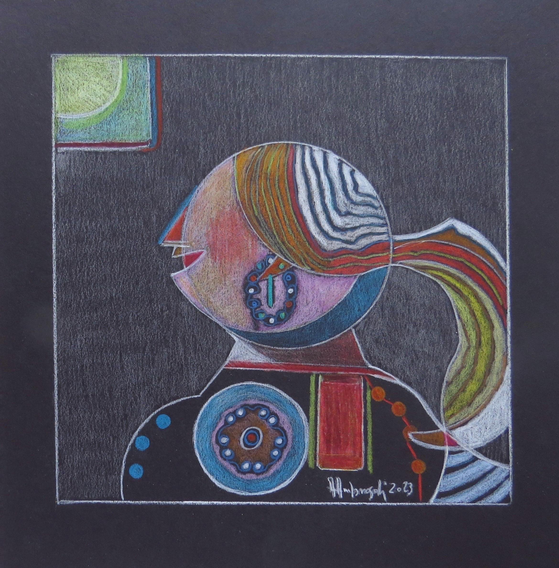 Shining (2023) cm 21x21, by Italian artist Annemarie Ambrosoli, is a colored drawing with color pencil on a black cardboard, that measures 29x26,5 cm.
This work is a one-of-a-kind piece. It is unframed. Hand-signed by the artist in the lower right
