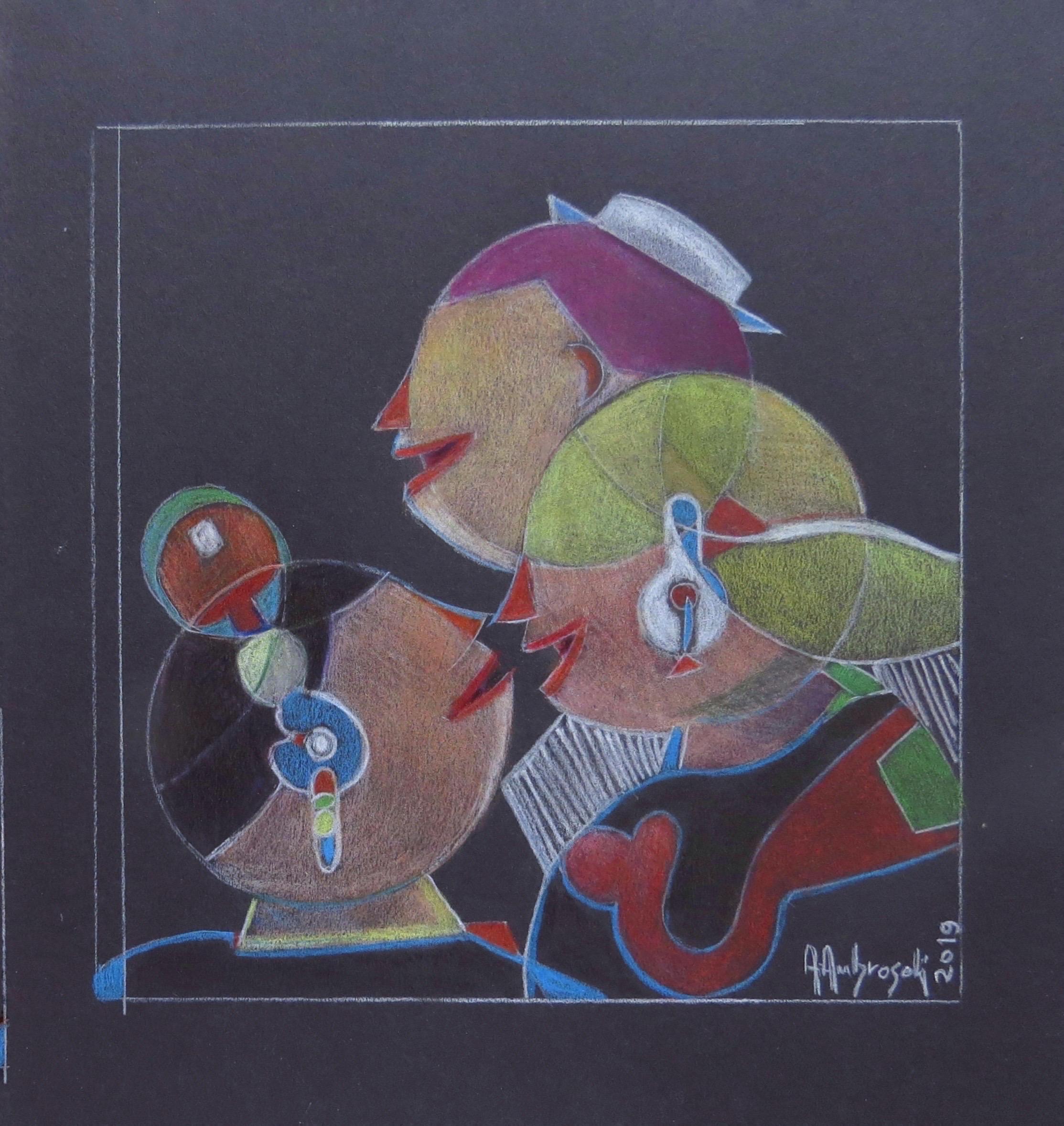 Love is in the Air (2019) cm 21x21,5, by Italian artist Annemarie Ambrosoli, is a colored drawing with color pencil on a black cardboard, that measures 29x27 cm.
This work is a one-of-a-kind piece. It is unframed. Hand-signed by the artist in the