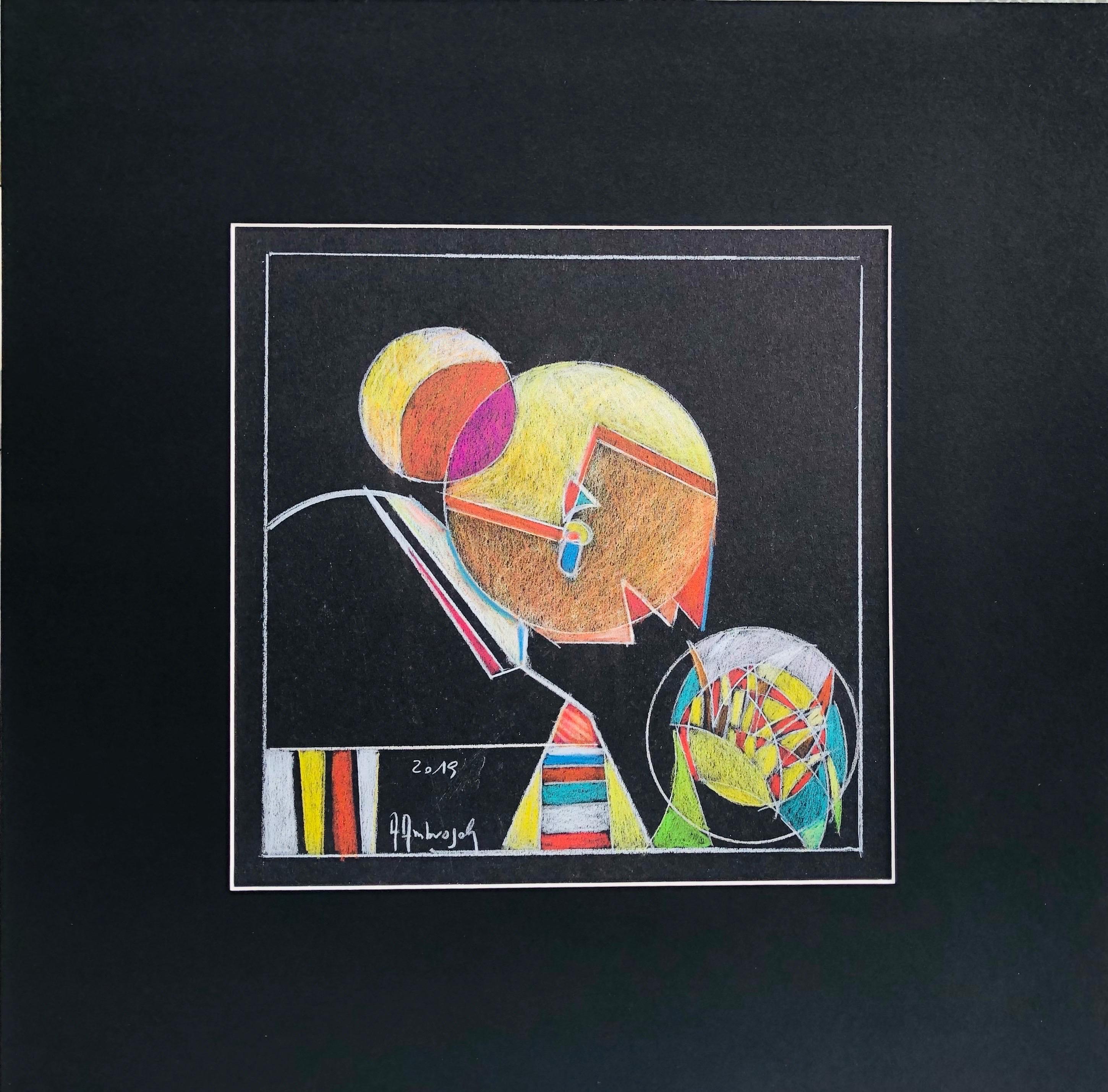 Crystal Ball (2019), cm 21x21, by contemporary artist Annemarie Ambrosoli, is a colored drawing with color pencil on a black cardboard framed with a black frame, that measures 41,5x41,5x7cm.
This drawing is a one-of-a-kind piece.
It is signed in the
