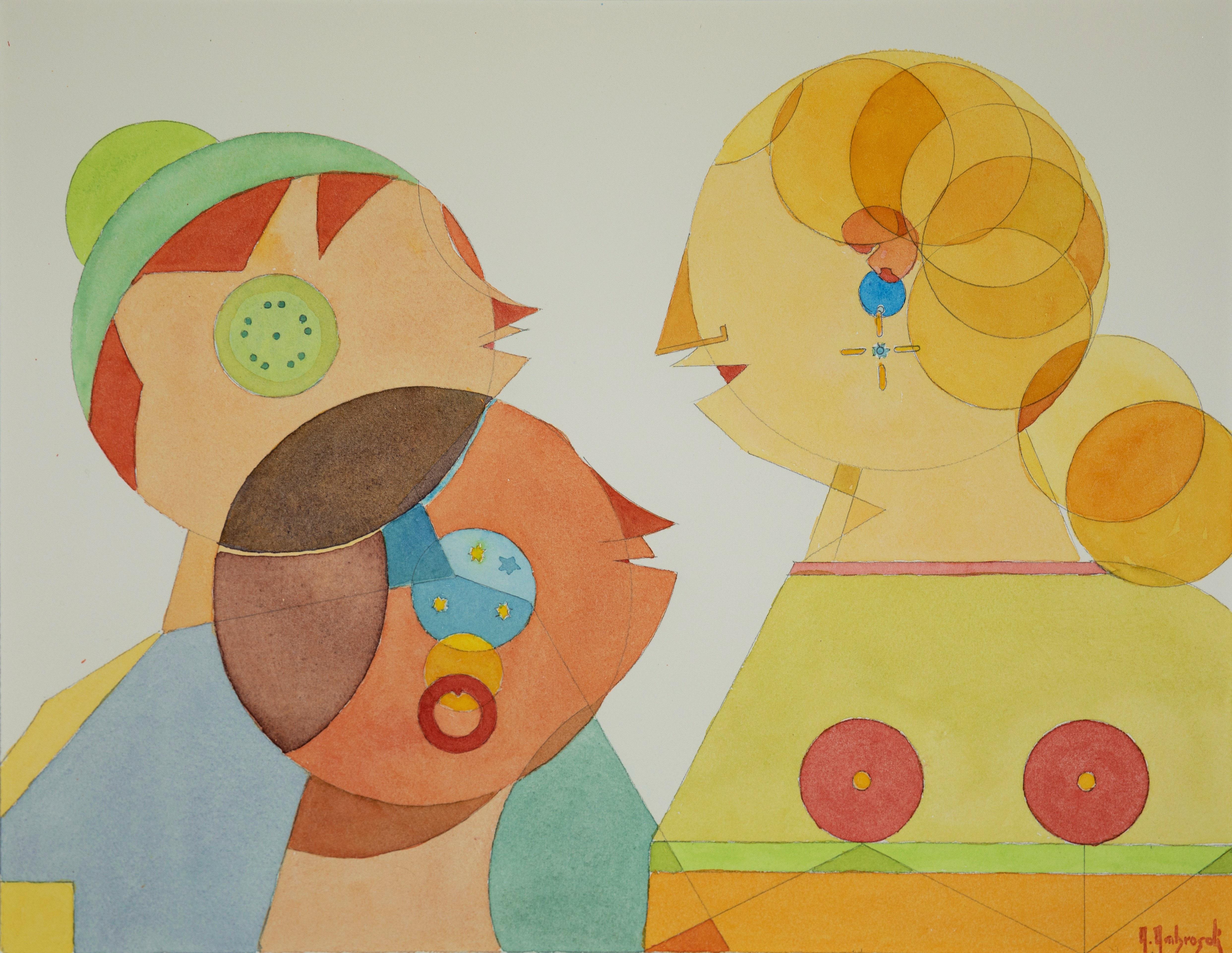 Conversation by Annemarie Ambrosoli Watercolor on paper Pop Art