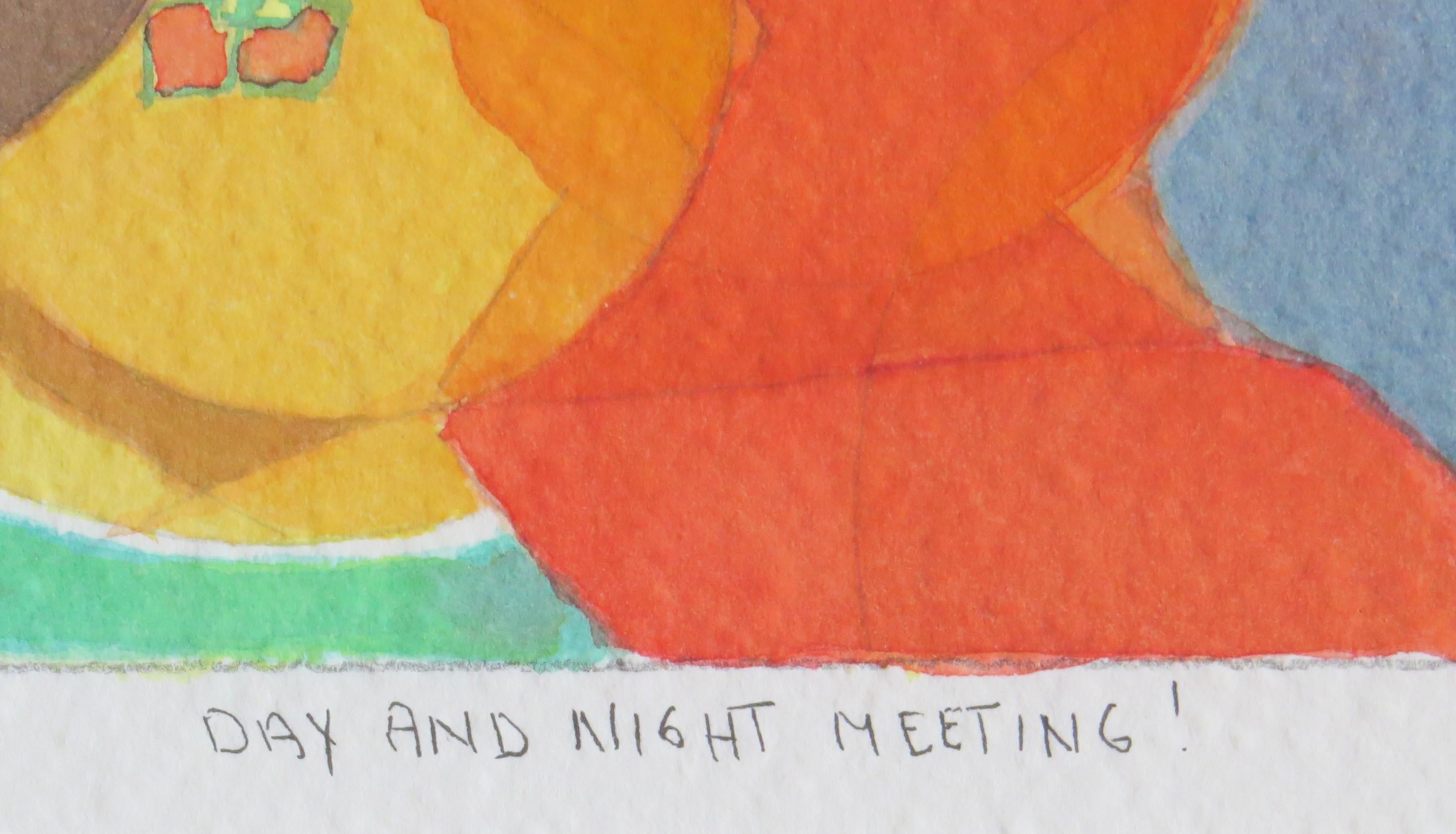 Tag- und Nacht meeting von Annemarie Ambrosoli, Aquarell auf Papier, Pop Art  im Angebot 2