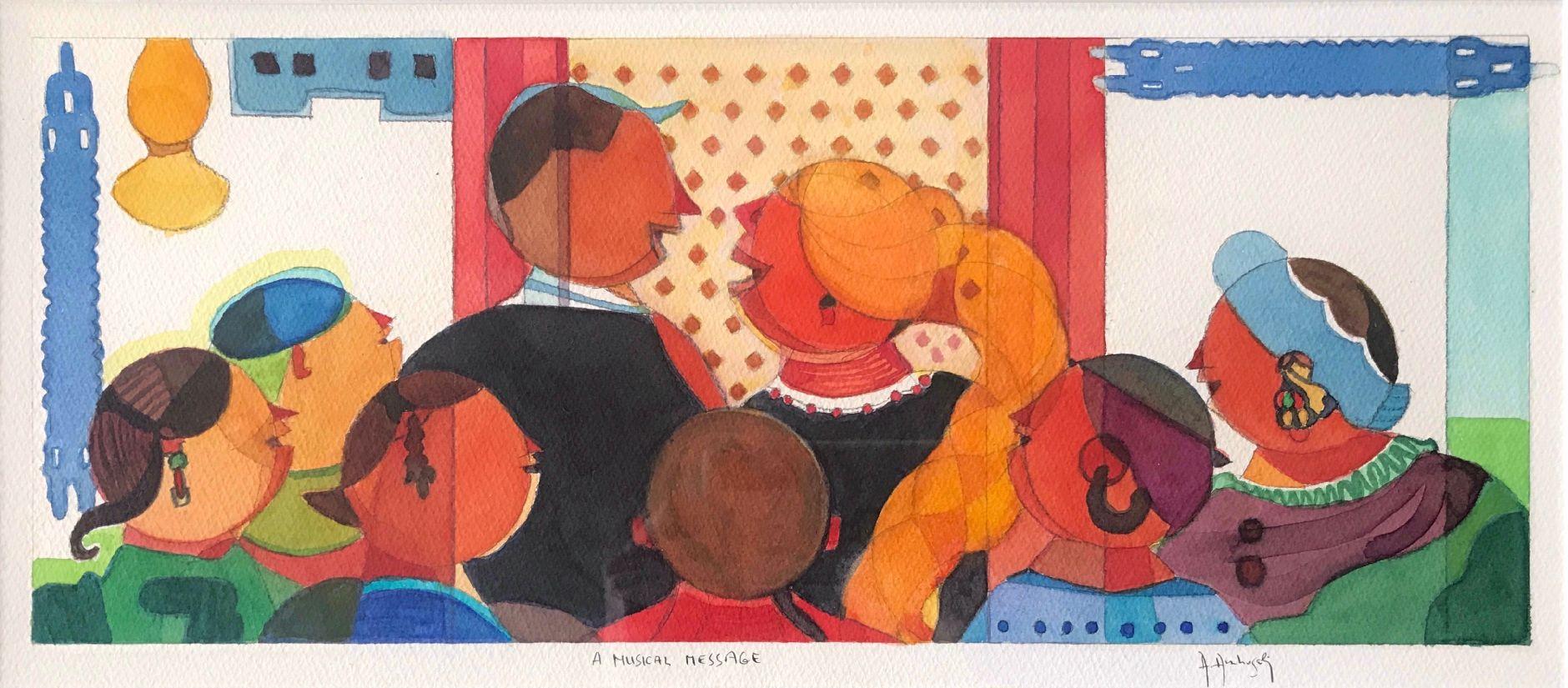 A Musical Message by Annemarie Ambrosoli, Watercolor on Paper, Pop Art