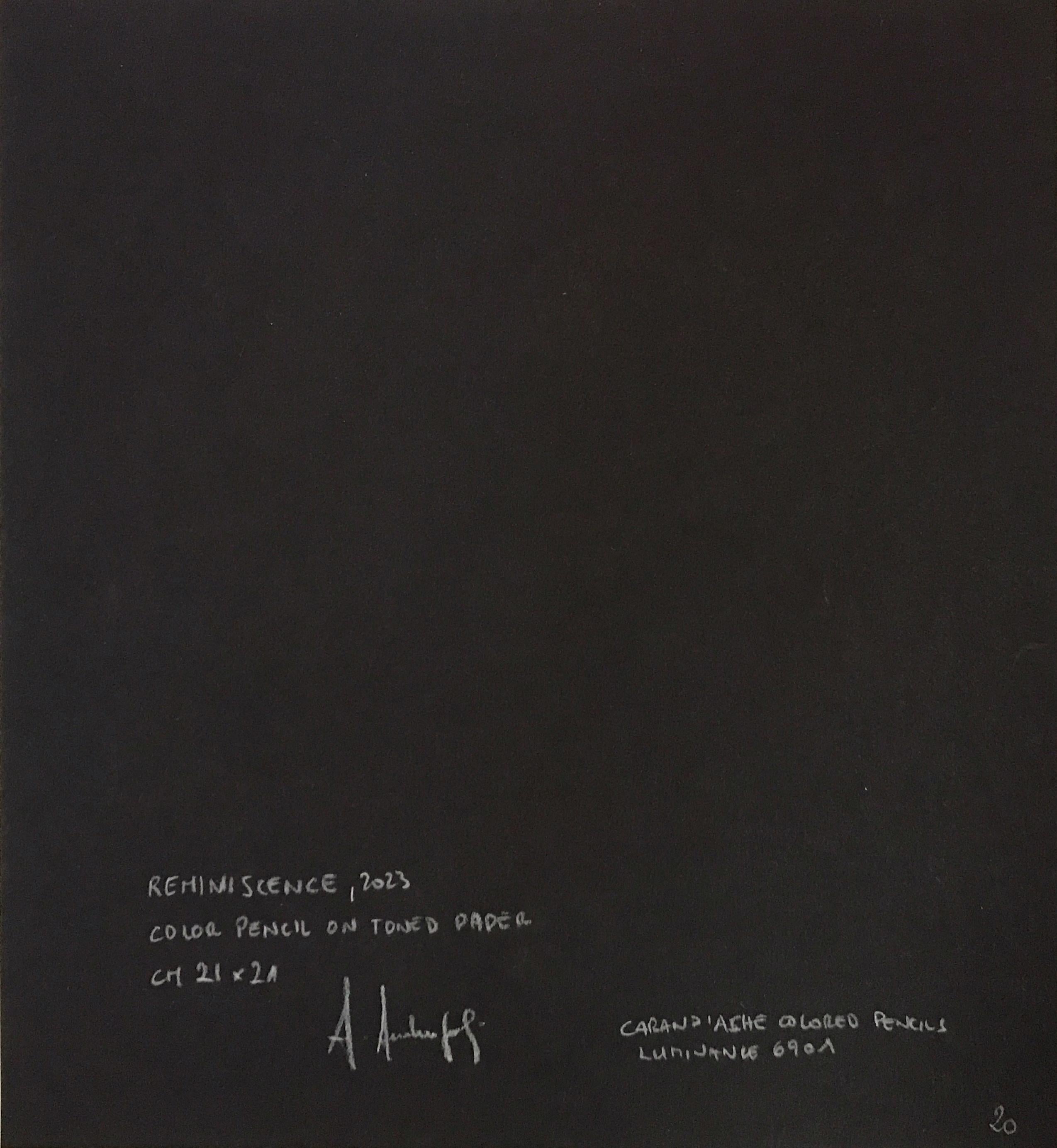 Reminiszenz von Annemarie Ambrosoli, Bleistift, 21x21cm, Abstrakt im Angebot 1