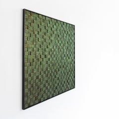 Natural art by Hilde Trip made from real peacock feathers "Om en om" 130x130cm