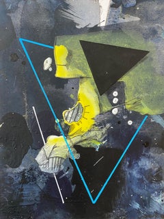 Small drawing by Peer Kriesel blue black yellow 26 x 20 cm framed