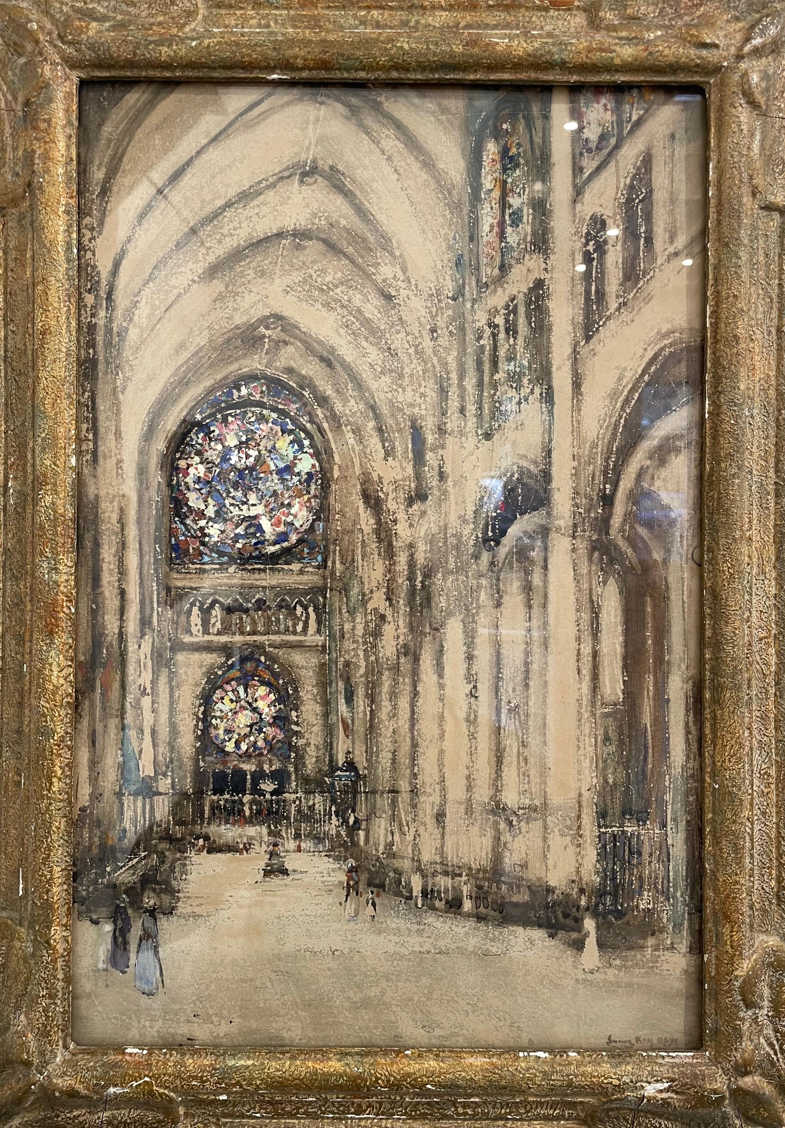 Cathedral Interior, France - Impressionist Art by James Kay