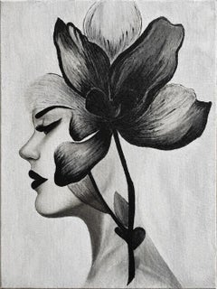 Mujer, escena figurativa hiperrealista, acuarela y lápiz sobre lienzo