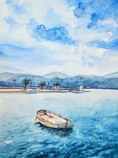 Blue Serenity, Landscape Drawing, Watercolor on Paper, 2024