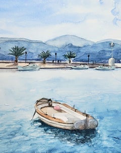 Blue Serenity, Landscape Drawing, Watercolor on Paper, 2024