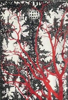 Flowering Tree, Landscape Drawing, Acrylic on Hardboard, 2017