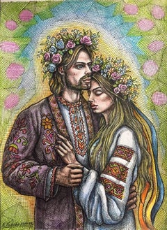 Coppia ucraina, disegno figurativo, inchiostro e matita su carta, 2025