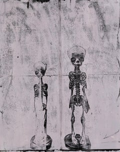 Two Monkey Skeletons, Realist Still Life Drawing, Acrylic on Paper, 2026