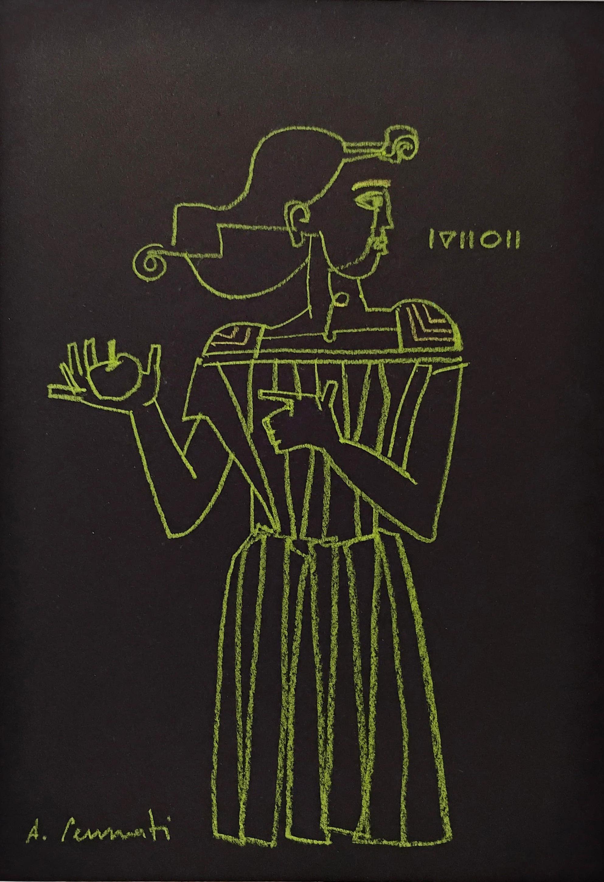 "Paride / Paris" by Anna Pennati, pastel on black cardboard, greek mythology