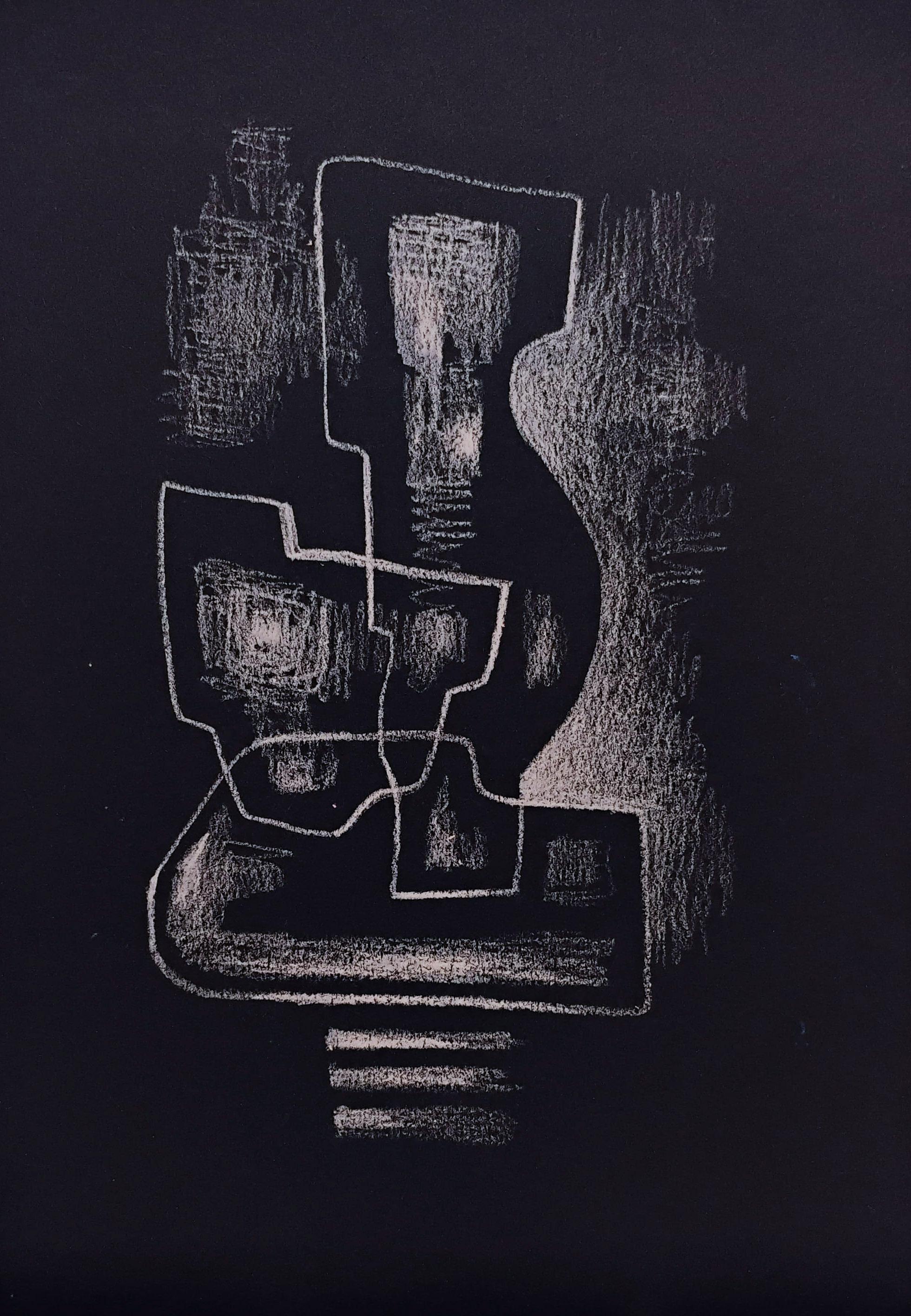 "Alchemy in rose" by Anna Pennati, pastel on black cardboard, mythology