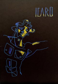 "Icarus" by Anna Pennati, pastel on black cardboard, mythology