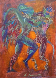 The Angel, contemporary, William Blake and George Byron poems, acrylic on paper