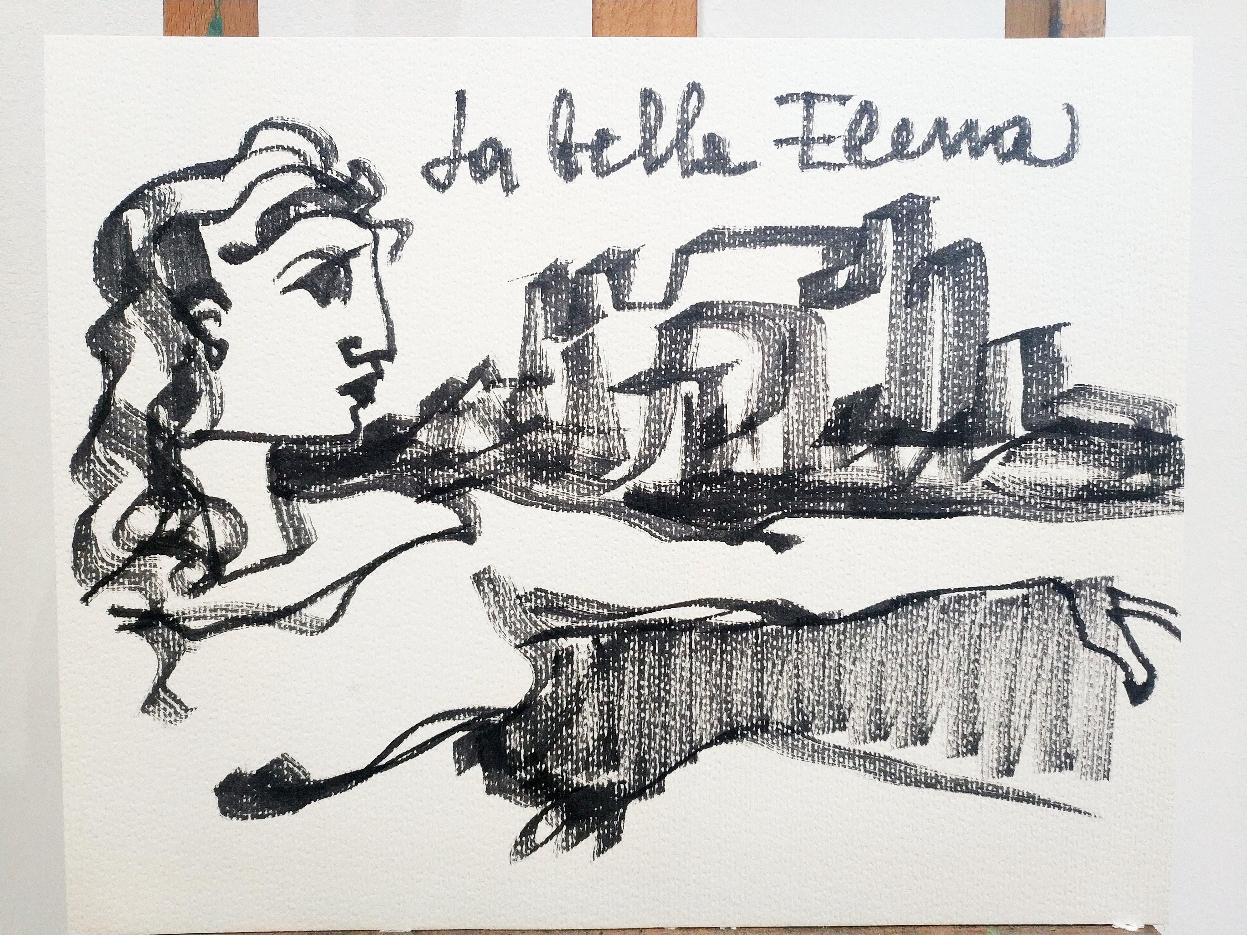 "La bella Elena", ink on paper, 2025