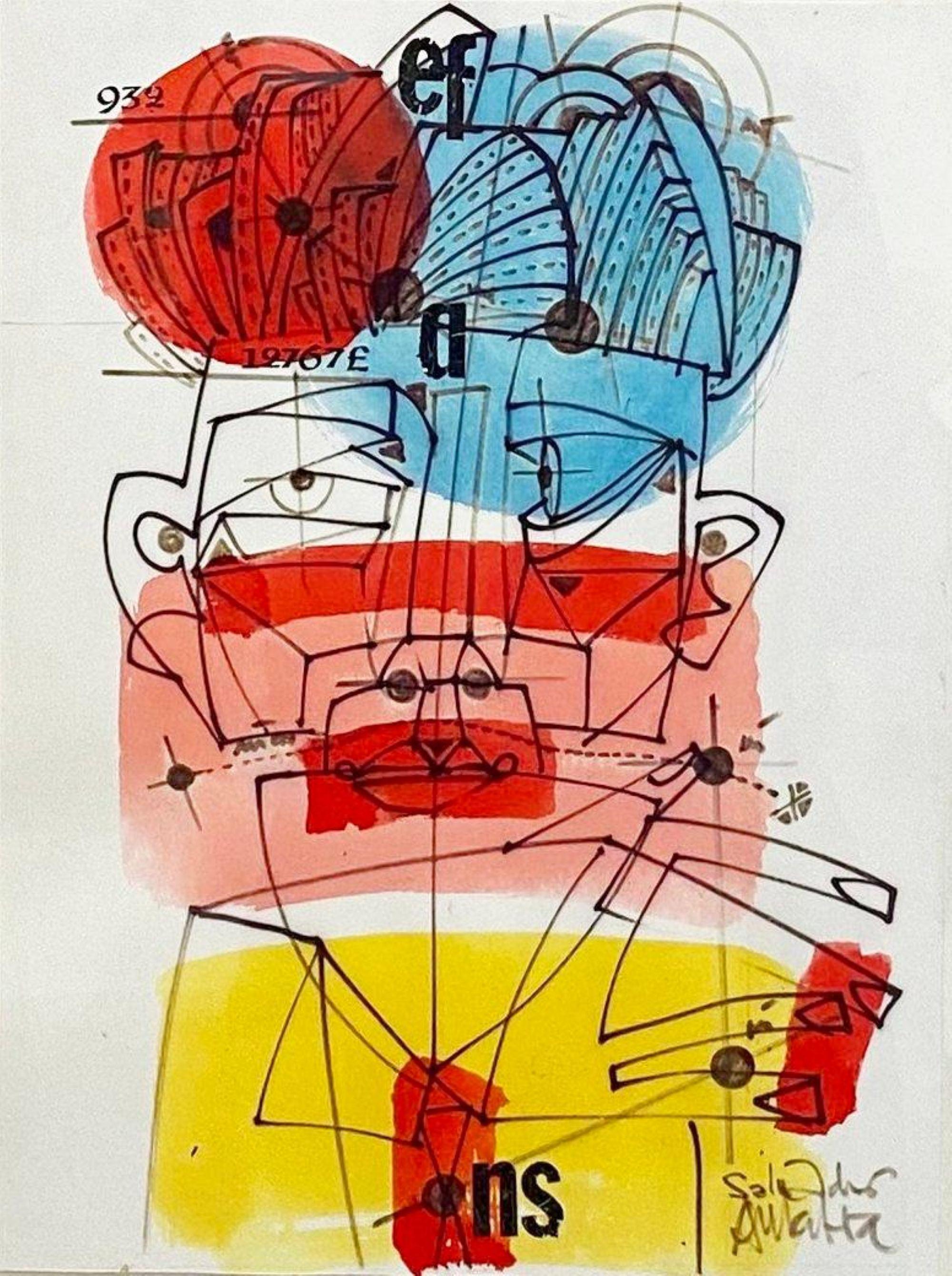'Volto d'uomo' by Salvador Aulestia (1915-1994) , original colored drawing