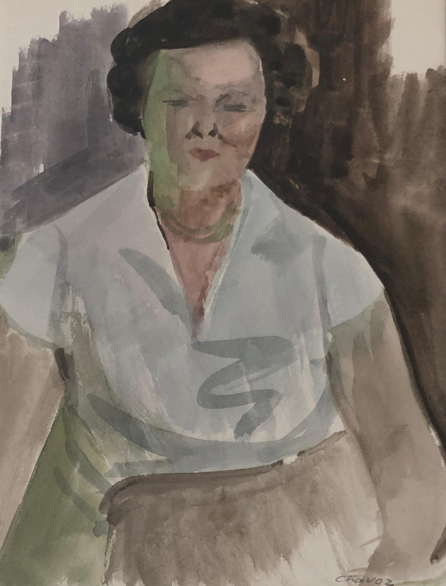 Albert Chavaz Portrait - Woman sitting and smiling