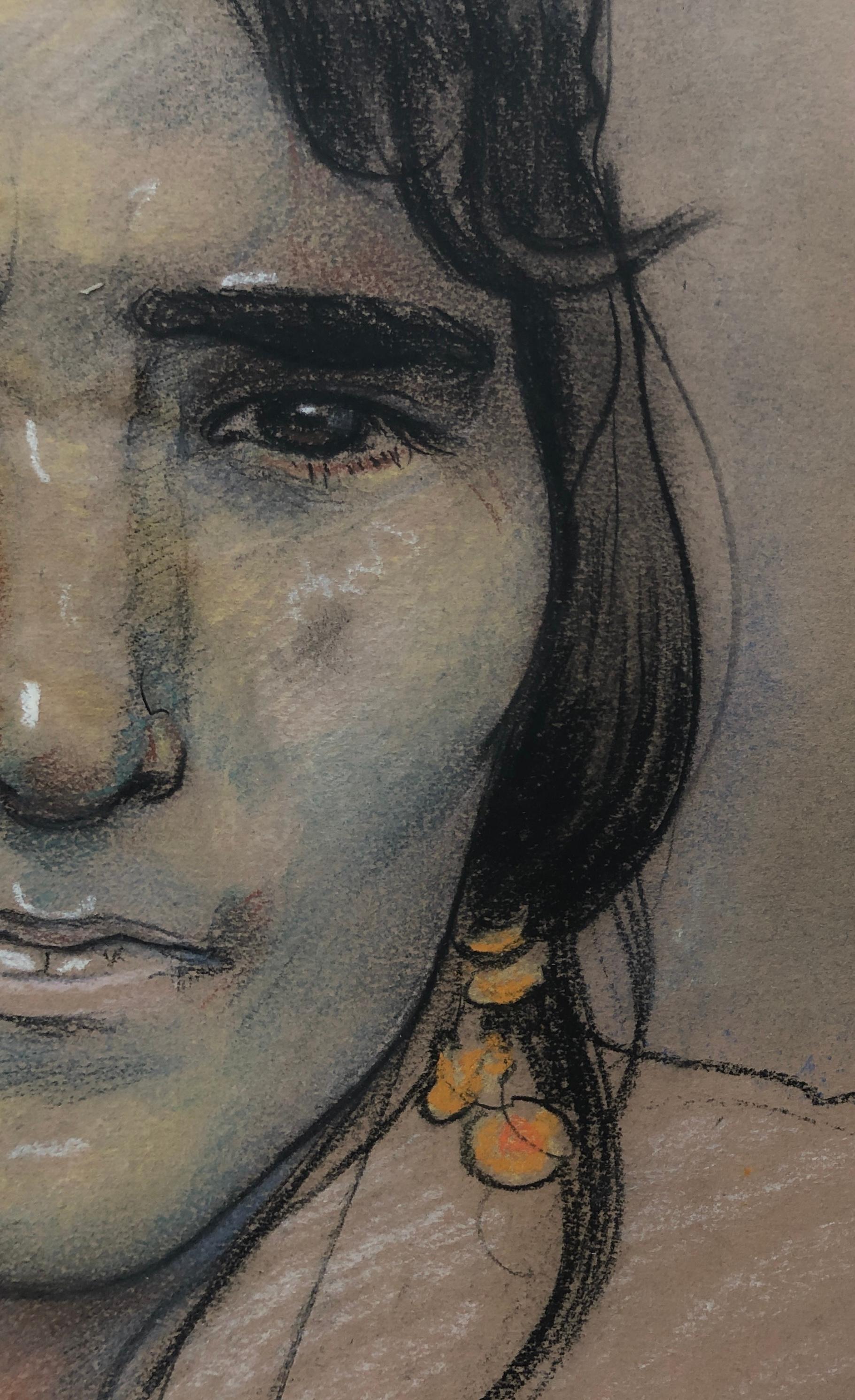 Native American woman portrait - Gray Portrait by Édouard Morerod