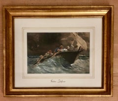 Boat in the Lake in Windy Weather, Watercolor, Framed, Circa 1900