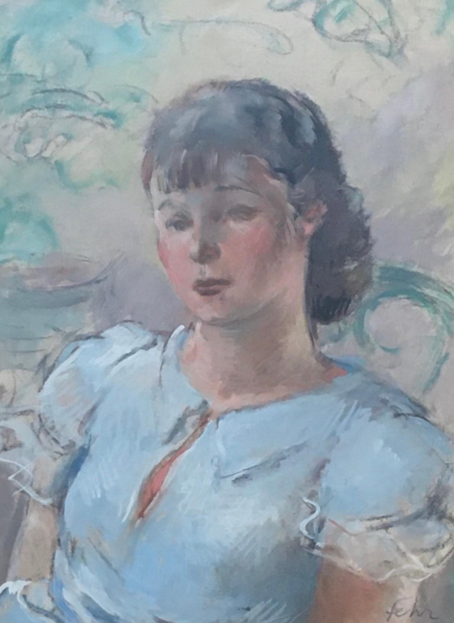 Portrait of young girl - Art by Henri Fehr 