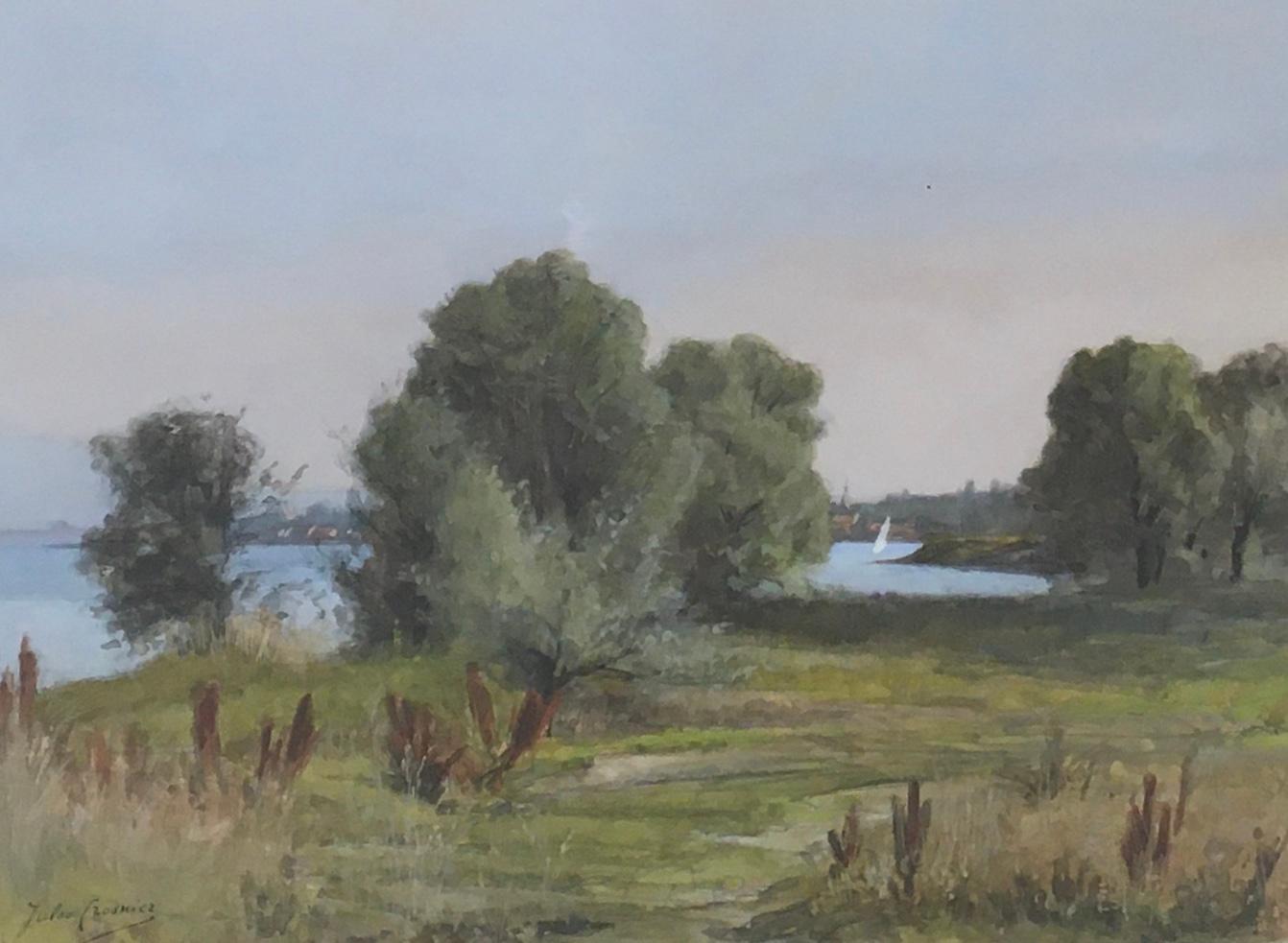 Jules Crosnier Landscape Art - Path by the lake