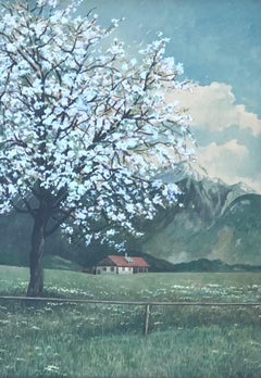 Flowering tree at the foot of the Austrian Alps