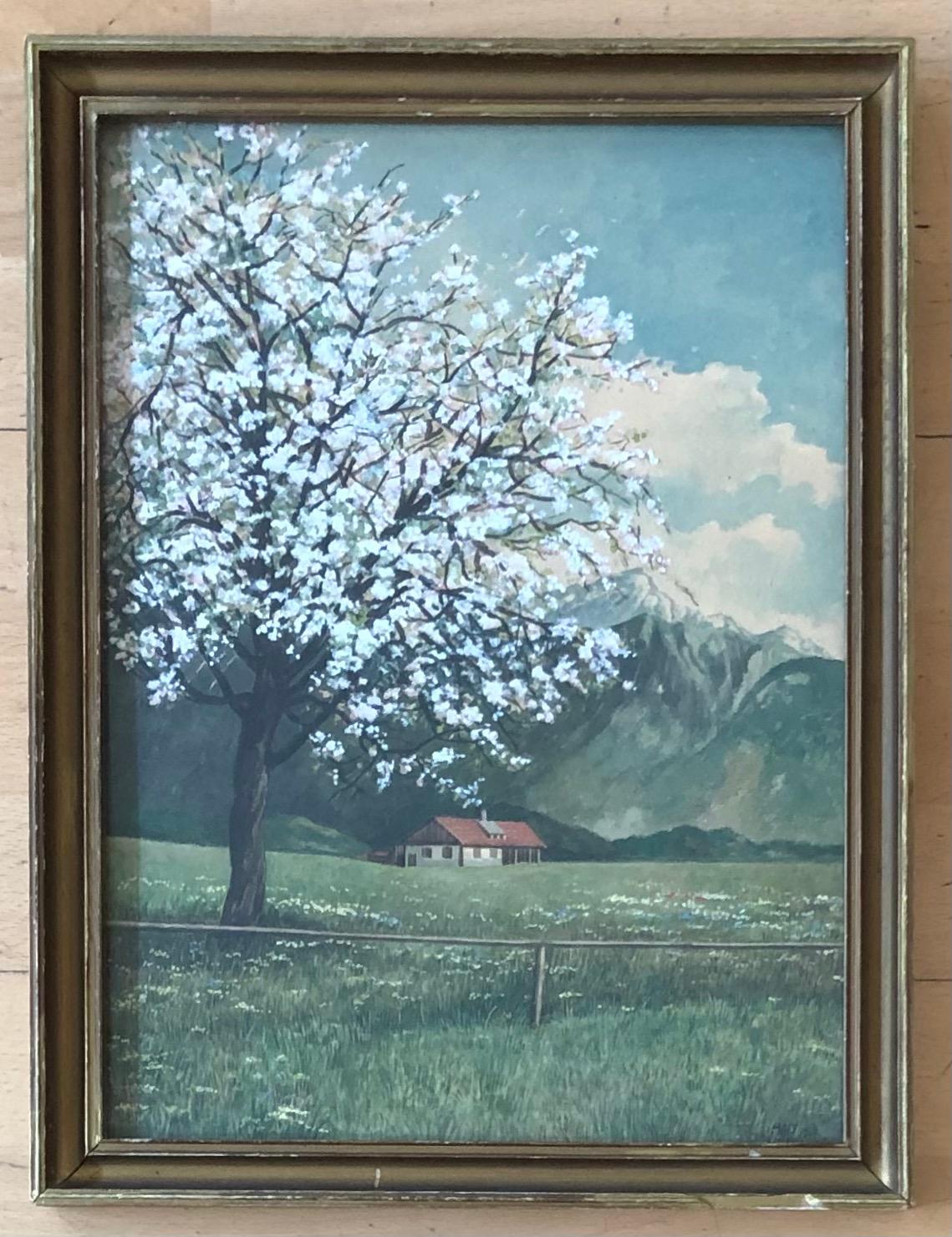 Flowering tree at the foot of the Austrian Alps - Art by U. Maly