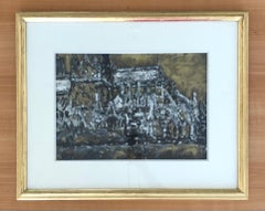 Framed Early 20th Century Notre Dame Watercolor on Paper