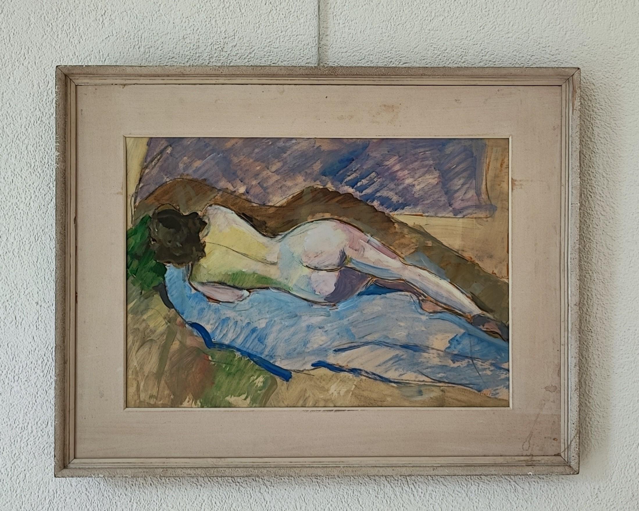 Femme nue couchée à l'arrière - Art de Alice Rymowicz