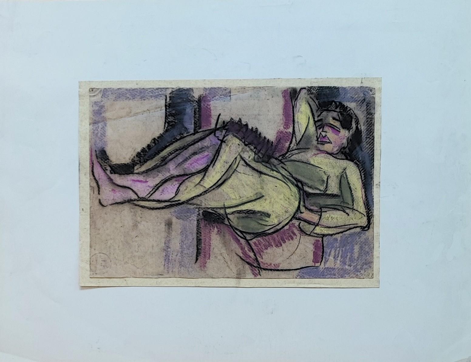 Young woman lying down - Art by Henri Fehr 