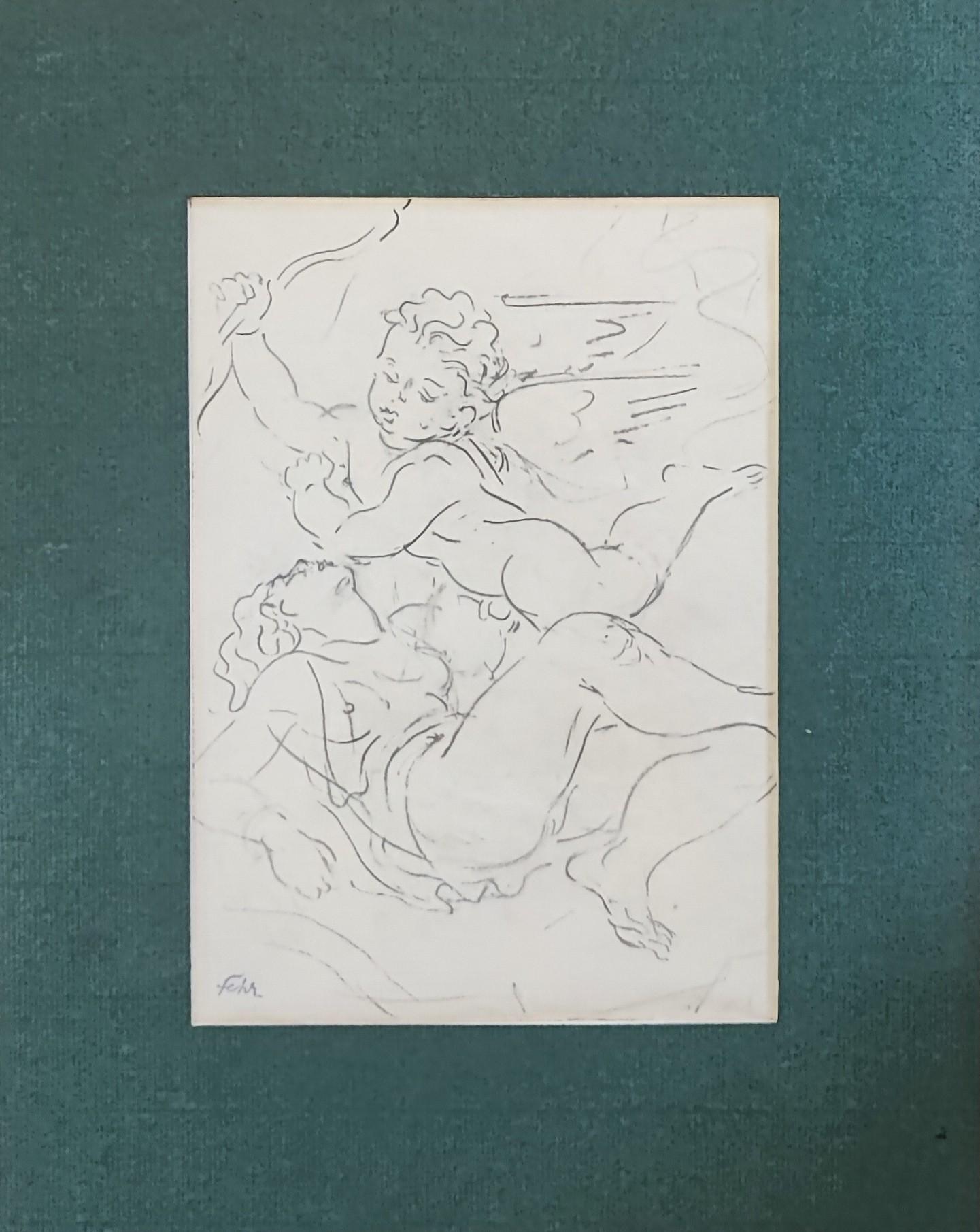 Young woman and cupid - Art by Henri Fehr 