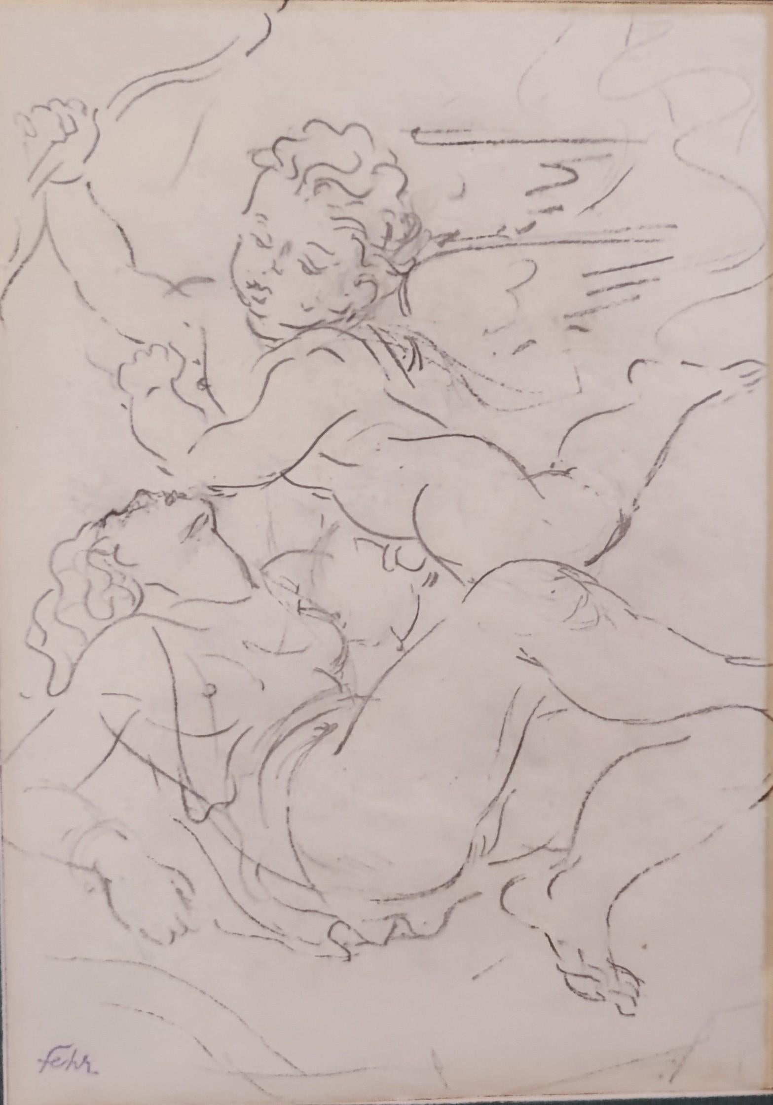 Henri Fehr  Figurative Art - Young woman and cupid