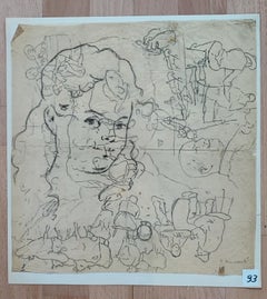 Young girl, characters and cows