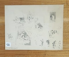 Scene Sketches, Italian School Drawing, Crayon on Paper, 20th Century