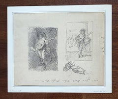 20th Century Italian School Music Scene Study Crayon Drawing, Unframed