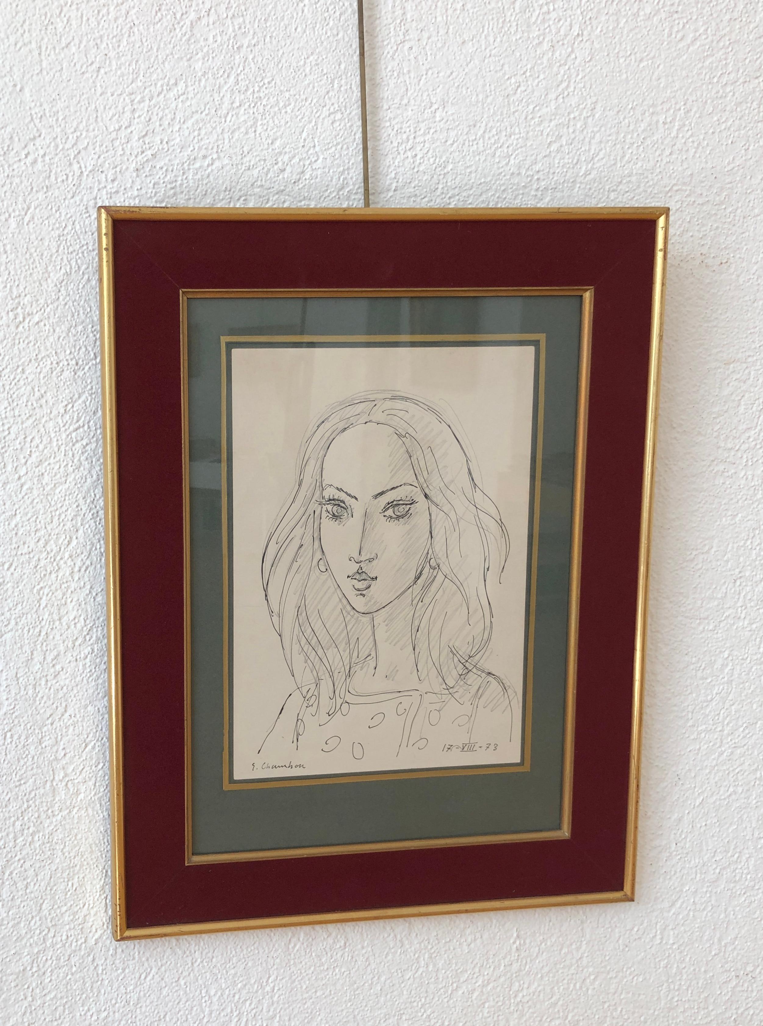 Portrait d'une jeune fille - Art de Emile Chambon