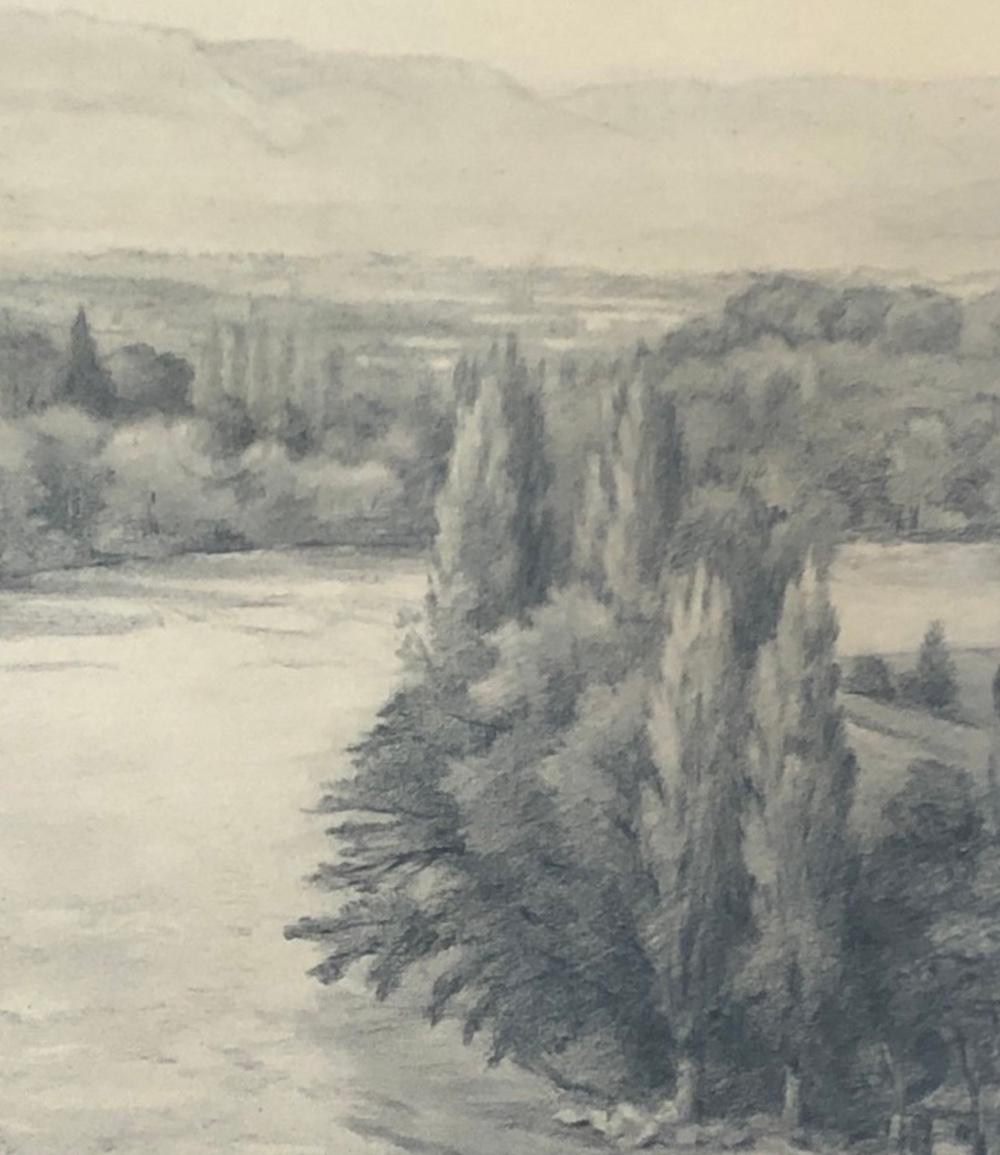 The Arve from Vessy, Switzerland - Gray Landscape Art by Frédéric Schmied